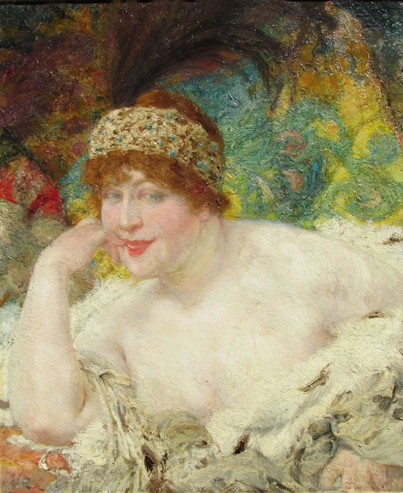 Ritratto di donna con fascia di piume di pavone